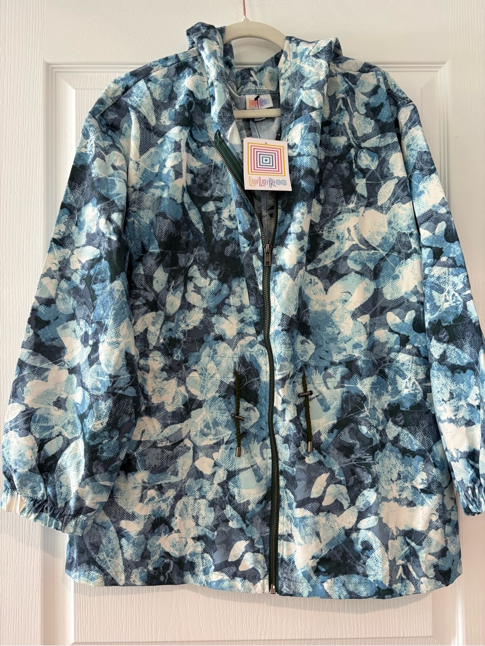 LuLaRoe Blue & White Floral Hooded Utility Jacket